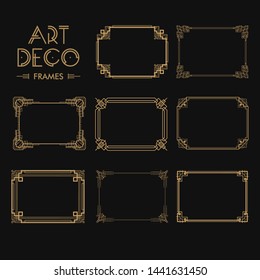 Set of Art deco borders and frames. Creative template in style of 1920s for your design. Vector illustration. EPS 10