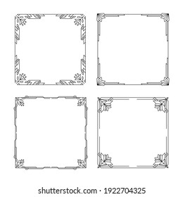 Set of Art deco borders and frames. Line vintage pattern vignette with geometric floral. Vector illustration. Decorative linear geometry frames. Template for greeting card, wedding invitation.