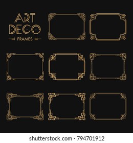 Set of Art deco borders and frames. Creative template in style of 1920s for your design. Vector illustration. EPS 10