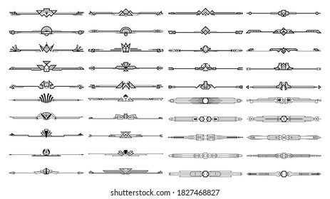 Set of Art deco calligraphic page dividers. Vector black flourishes page decoration vignettes. header and border template in style of 1920s for your design.