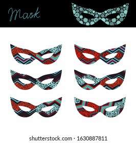 Set of art deco carnival masks on white background