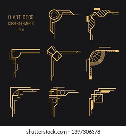 Set of Art deco corner elements. Trendy vintage design elements. Retro style. Isolated vector eps 10.