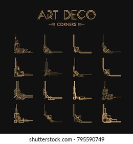 Set of Art deco corners for borders and frames. Creative template in style of 1920s for your design. Vector illustration. EPS 10