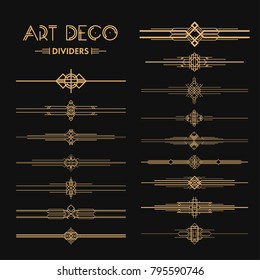 Set of Art deco dividers and headers. Creative template in style of 1920s for your design. Vector illustration. EPS 10