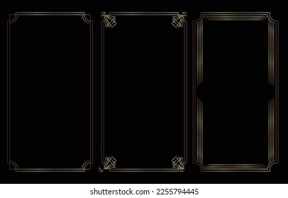 Set of art deco frames and decorations. isolated art deco borders for design,gold wedding deco frame border, classic dividers and corners.3