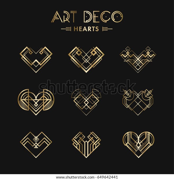 Set Art Deco Geometric Hearts Creative Stock Vector (Royalty Free