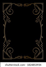 Set of Art deco gold borders and frames on black background. Creative template in style of 1920s for your design. Vector illustration.