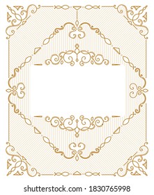 Set of Art deco gold borders and frames on white background. Creative template in style of 1920s for your design. Vector illustration.