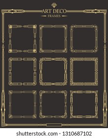 Set of Art deco gold calligraphic page dividers. Vector golden flourishes page decoration vignettes. Frames template in style of 1920s for your design.