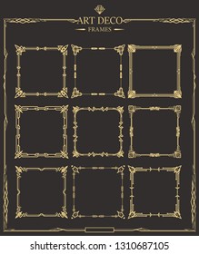 Set of Art deco gold calligraphic page dividers. Vector golden flourishes page decoration vignettes. Frames template in style of 1920s for your design.
