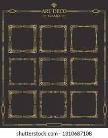 Set of Art deco gold calligraphic page dividers. Vector golden flourishes page decoration vignettes. Frames template in style of 1920s for your design.