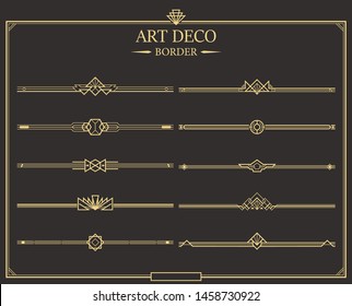 Set of Art deco gold calligraphic page dividers. Vector golden flourishes page decoration vignettes. header and border template in style of 1920s for your design.