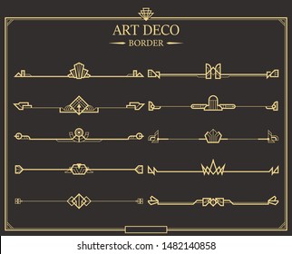 Set of Art deco gold calligraphic page dividers. Vector golden flourishes page decoration vignettes. header and border template in style of 1920s for your design.