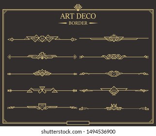 Set of Art deco gold calligraphic page dividers. Vector golden flourishes page decoration vignettes. header and border template in style of 1920s for your design.