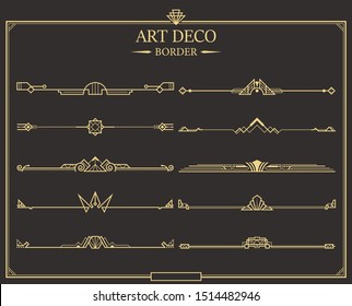 Set of Art deco gold calligraphic page dividers. Vector golden flourishes page decoration vignettes. header and border template in style of 1920s for your design.