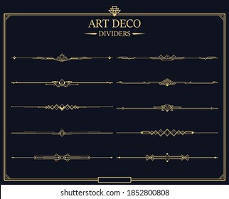 Set of Art deco gold calligraphic page dividers. Vector golden flourishes page decoration vignettes. header and border template in style of 1920s for your design.