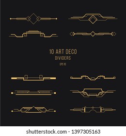 Set of Art deco headers and dividers. Trendy vintage design elements. Retro style. Isolated vector eps 10.