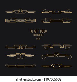 Set of Art deco headers and dividers. Trendy vintage design elements. Retro style. Isolated vector eps 10.