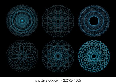 Set of art deco linear circles. Circle Background. Vector illustration.