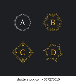 Set art deco luxury classic linear monochrome golden minimal hipster geometric vintage vector monogram. Elegant wedding logo design, vector illustration.