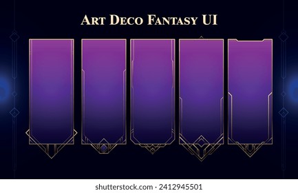 Set of Art Deco Modern Banners for user interface. Fantasy magic HUD with rewards. Template for rpg game interface. Vector Illustration EPS10 svg