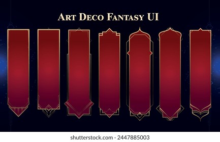 Conjunto de Anuncios modernos Art Deco para la interfaz de usuario. Fantasy Magic HUD. Plantilla roja para la interfaz del juego de rol. Ilustración vectorial EPS10