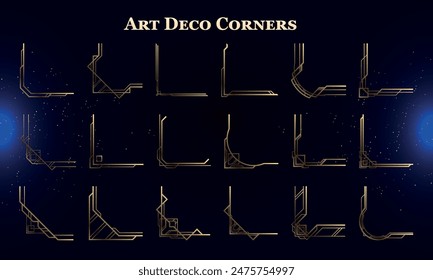 Set of Art Deco Modern Corners for user interface, poster, video. Fantasy magic HUD. Template for rpg game interface. Vector Illustration EPS10