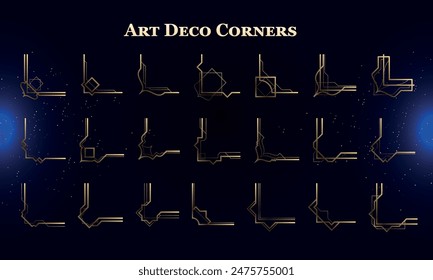 Set of Art Deco Modern Corners for user interface, poster, video. Fantasy magic HUD. Template for rpg game interface. Vector Illustration EPS10