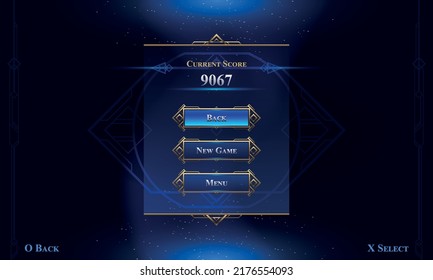 Set of Art Deco Modern User Interface Elements. Fantasy magic Lobby screen with vertical menu. Template for game interface. Vector Illustration EPS10