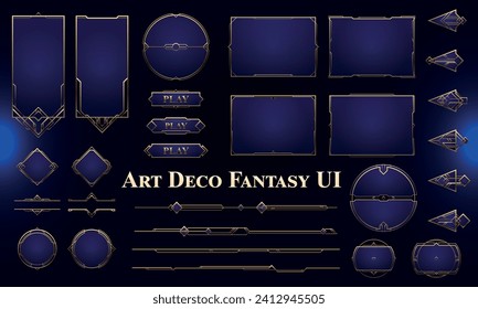 Set of Art Deco Modern User Interface Elements. Fantasy magic HUD with rewards. Template for rpg game interface. Vector Illustration EPS10