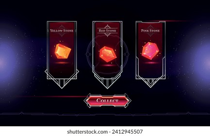 Set of Art Deco Modern User Interface Elements. Dark Fantasy magic HUD with rewards. Template for game interface. Vector Illustration EPS10