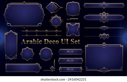 Set of Art Deco Modern User Interface Elements. Fantasy magic HUD with arabian elements. Template for rpg game interface. Vector Illustration EPS10