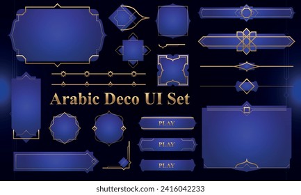 Set of Art Deco Modern User Interface Elements. Fantasy magic HUD with arabian elements. Template for rpg game interface. Vector Illustration EPS10