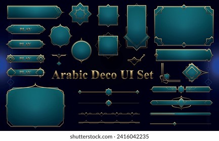 Set von Art Deco Modern User Interface Elements. Fantasy magic HUD mit arabischen Elementen. Vorlage für die rpg-Spielschnittstelle. Vektorgrafik EPS10