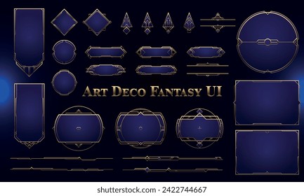 Set of Art Deco Modern User Interface Elements. Fantasy magic HUD with rewards. Template for rpg game interface. Vector Illustration EPS10