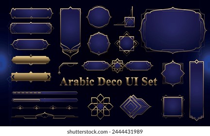 Set of Art Deco Modern User Interface Elements. Fantasy magic HUD with arabian elements. Template for rpg game interface. Vector Illustration EPS10