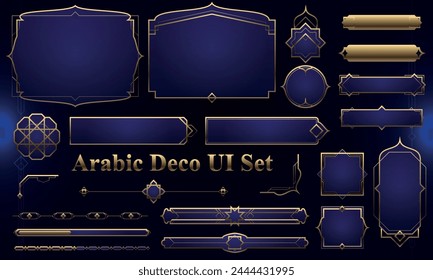 Set of Art Deco Modern User Interface Elements. Fantasy magic HUD with arabian elements. Template for rpg game interface. Vector Illustration EPS10