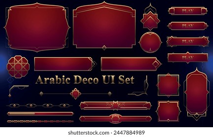 Set of Art Deco Modern User Interface Elements. Fantasy magic HUD with arabian elements. Template for rpg game interface. Vector Illustration EPS10