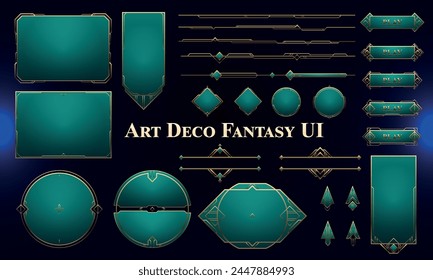 Set of Art Deco Modern User Interface Elements. Fantasy magic HUD with rewards. Template for rpg game interface. Vector Illustration EPS10