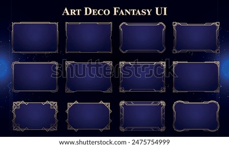 Set of Art Deco Modern Windows for user interface. Fantasy magic HUD. Template for rpg game interface. Vector Illustration EPS10