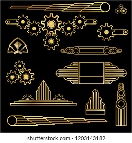 Set of Art Deco / Art Nuvo labels and frames golden black beautiful luxury set of shopping tags .