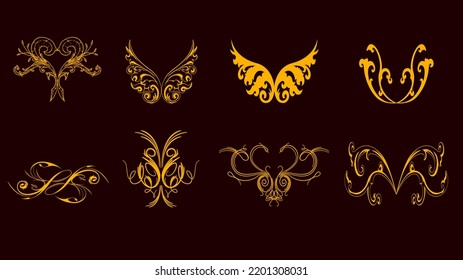 Set of Art Deco  Art Nuvo labels and frames and objects golden black beautiful luxury set of shopping tags and design geometric details .