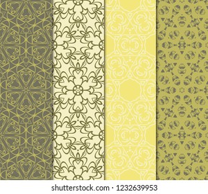 Set Of Art Deco Pattern Of Geometric Elements. Seamless Pattern. Vector Illustration. Design For Printing, Presentation, Textile Industry. Tribal Ethnic Arabic, Fashion.