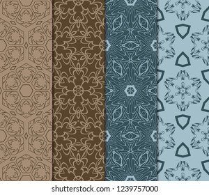 Set Of Art Deco Pattern Of Geometric Elements. Seamless Pattern. Vector Illustration. Design For Printing, Presentation, Textile Industry. Tribal Ethnic Arabic, Fashion.