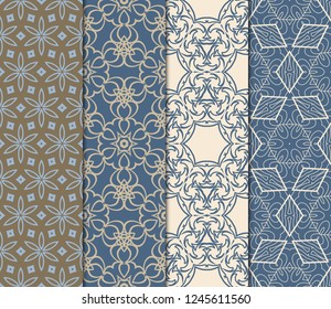 Set Of Art Deco Pattern Of Geometric Elements. Seamless Pattern. Vector Illustration. Design For Printing, Presentation, Textile Industry. Tribal Ethnic Arabic, Fashion.