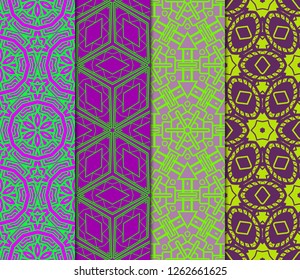 Set Of Art Deco Pattern Of Geometric Elements. Seamless Pattern. Vector Illustration. Design For Printing, Presentation, Textile Industry. Tribal Ethnic Arabic, Fashion Decorative Ornament