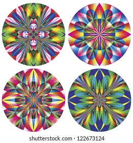 Set of art deco rosettes with historic motifs in vivid and bright colors for wall design and decoration