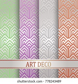 Set of art deco seamless background. Vector illustration bright design. Abstract seamless geometric pattern in retro colors
