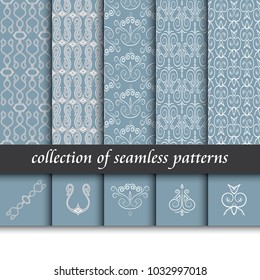 Set of art deco seamless patterns. Stylish modern textures. Vector abstract backgrounds