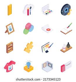 Set of Art Elements Isometric Icons 

